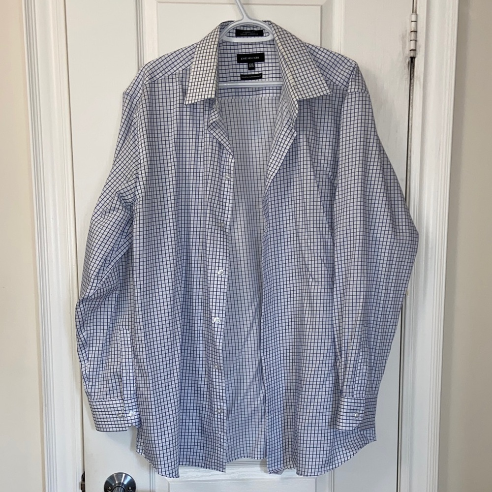 Calvin Klein White and Blue Checkered Dress Shirt